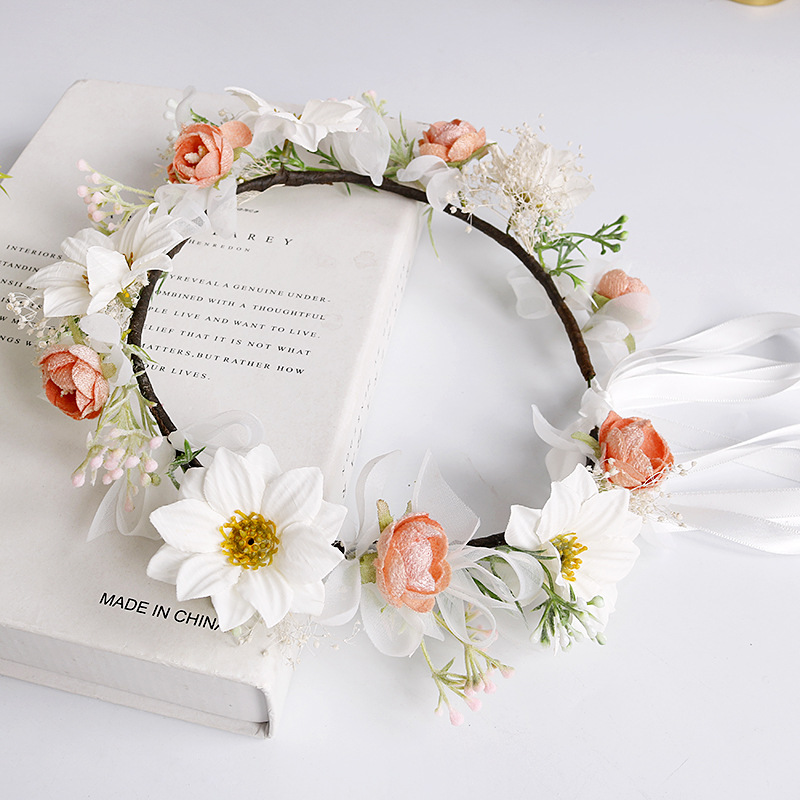 Korean-style fresh flower wreath, pink flower bud, beautiful hairband, sweet flower wreath, children's festival catwalk show performance headwear Specification image