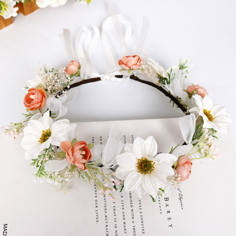 Korean-style fresh flower wreath, pink flower bud, beautiful hairband, sweet flower wreath, children's festival catwalk show performance headwear