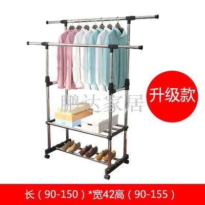 晾衣架落地双杆简易家用不锈钢折叠阳台伸缩挂衣架室内凉衣架晒架