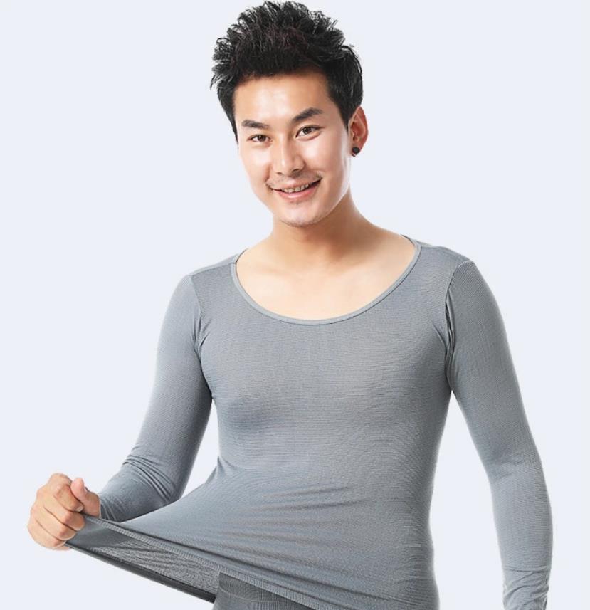 Wechat business bestseller Men's seamless thermal underwear set, V-neck long Johns, 37-degree constant temperature seamless winter thin details Picture