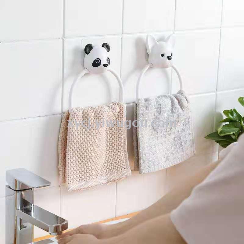 Cute cartoon towel rack, creative kitchen wall-mounted hand towel and rag rack, bathroom no-hole, traceless towel ring details Picture