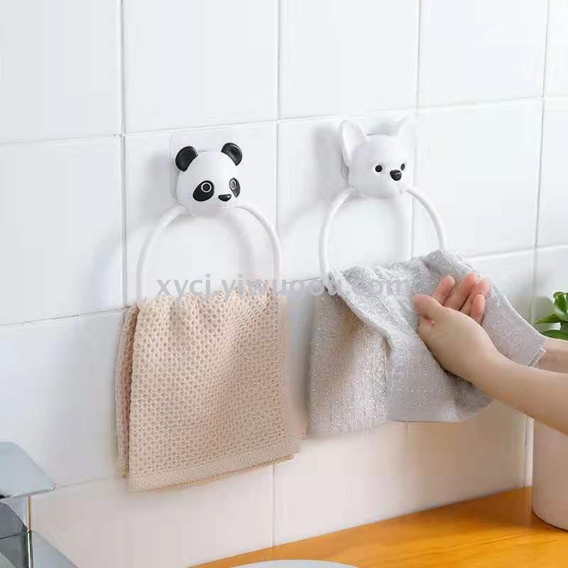 Cute cartoon towel rack, creative kitchen wall-mounted hand towel and rag rack, bathroom no-hole, traceless towel ring