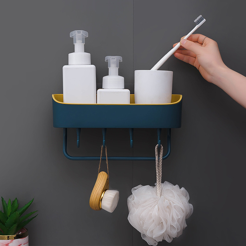 Towel rack without perforation, bathroom storage rack, bathroom and kitchen adhesive storage rack, toiletries storage rack details Picture