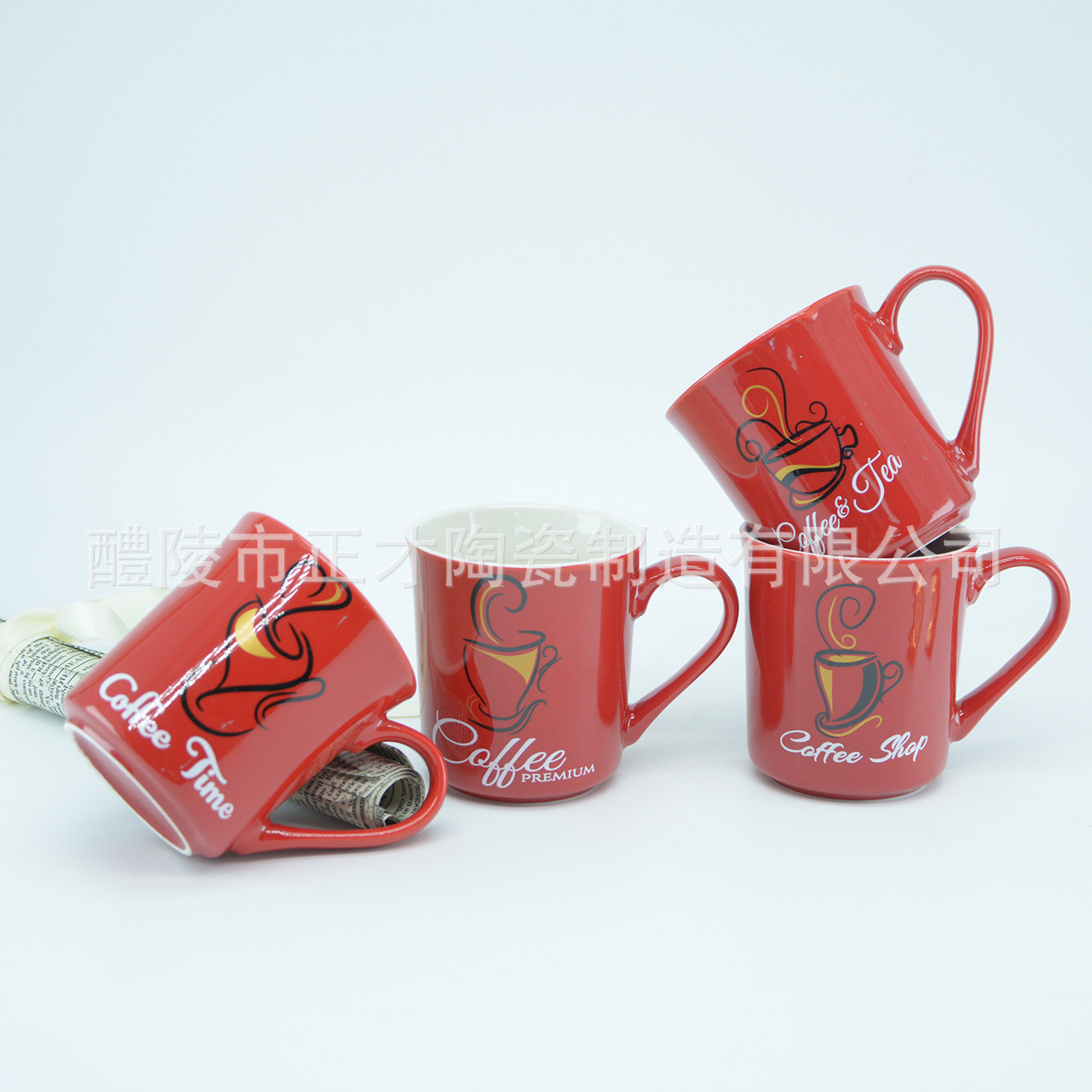 New red coffee ceramic cups, customizable promotional advertising cups, cartoon coffee cups and water cups Specification image