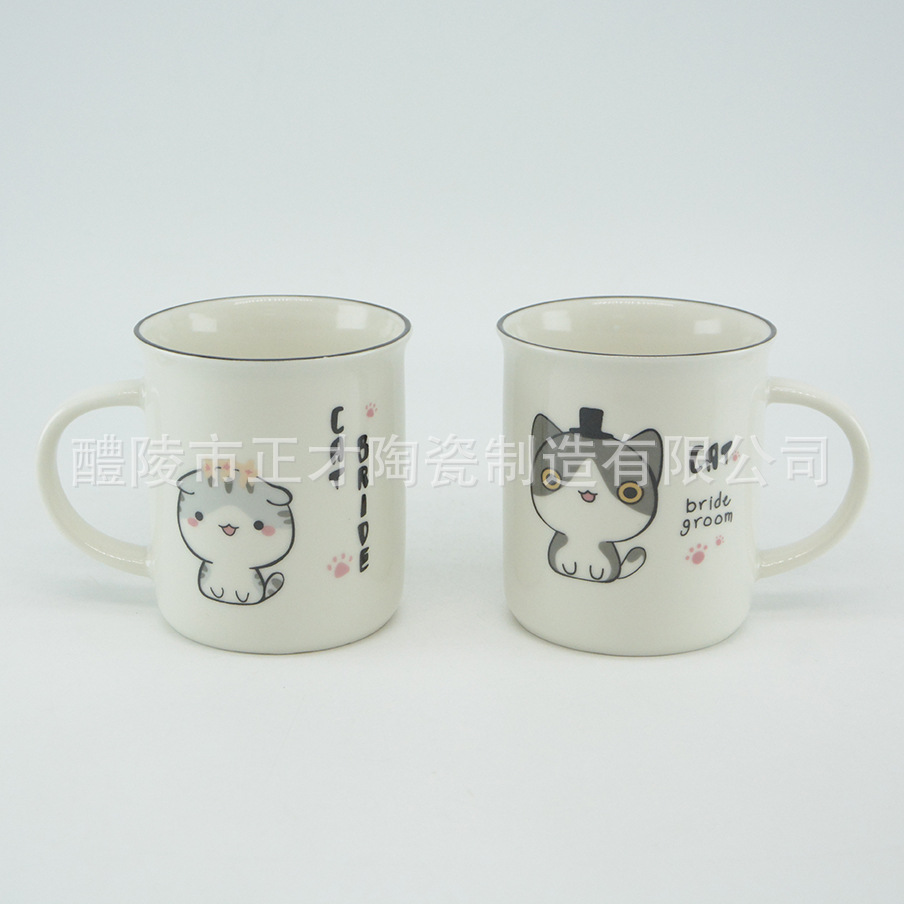Cartoon cat ceramic cups, customizable promotional gifts, advertising cups, ceramic water cups Specification image