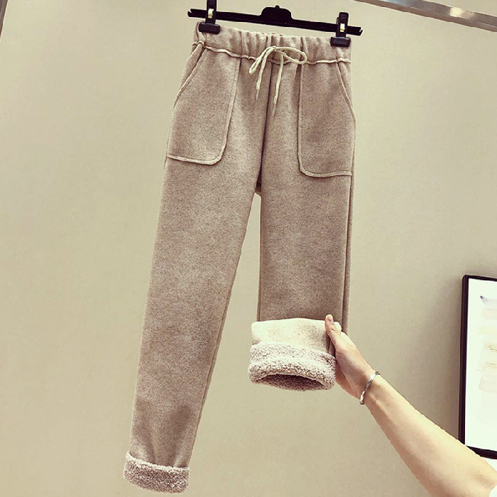 Woolen pants for women's autumn and winter, new faux lambskin straight-leg casual high-waisted nine-inch radish pants and small-leg Harem pants Specification image