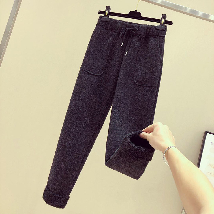 Woolen pants for women's autumn and winter, new faux lambskin straight-leg casual high-waisted nine-inch radish pants and small-leg Harem pants Application Scenario