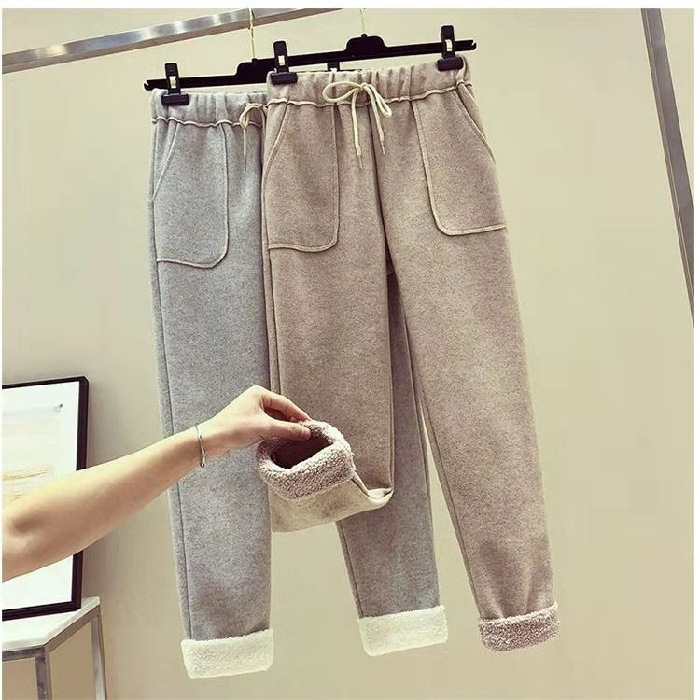 Woolen pants for women's autumn and winter, new faux lambskin straight-leg casual high-waisted nine-inch radish pants and small-leg Harem pants