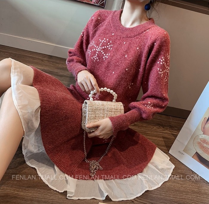 中长款毛衣裙女过膝套头韩版宽松外穿毛线衣