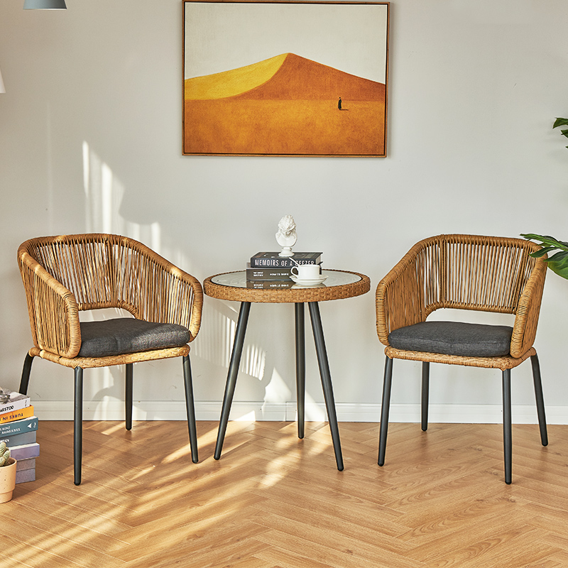 阳台小桌椅三件套藤编休闲椅子茶几网红户外花园庭院露台桌椅组合