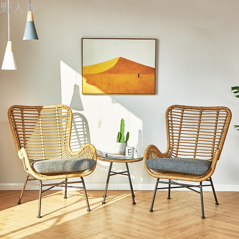 阳台桌椅三件套藤编休闲椅子小茶几组合创意户外庭院室外露台桌椅