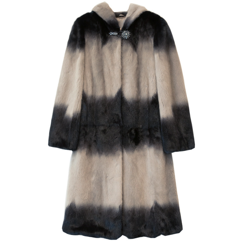 Women's mink fur coat, mid-length mink fur imitation coat, 2019 new style with hood and fashionable section dyeing Item Picture
