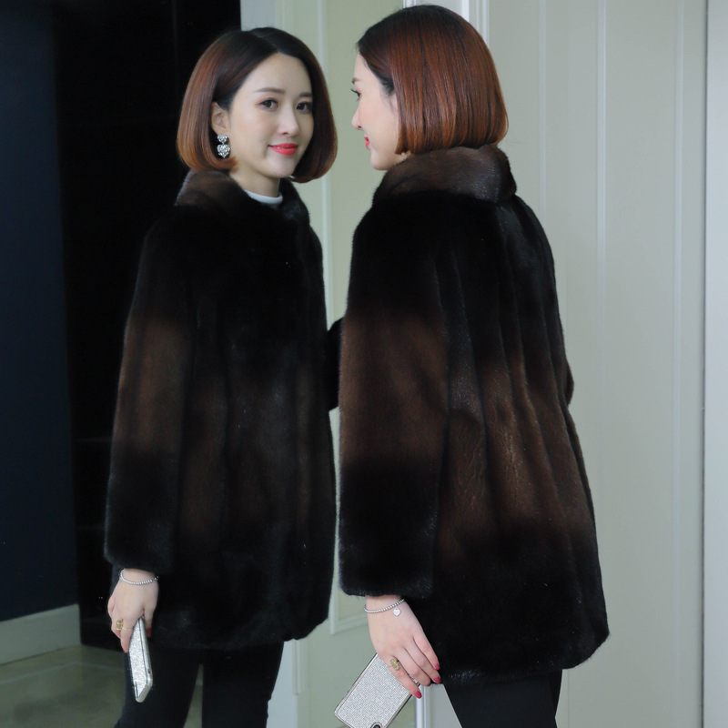 2019 imitation mink women's mink coat, whole mink fur women's coat, mid-length coat details Picture