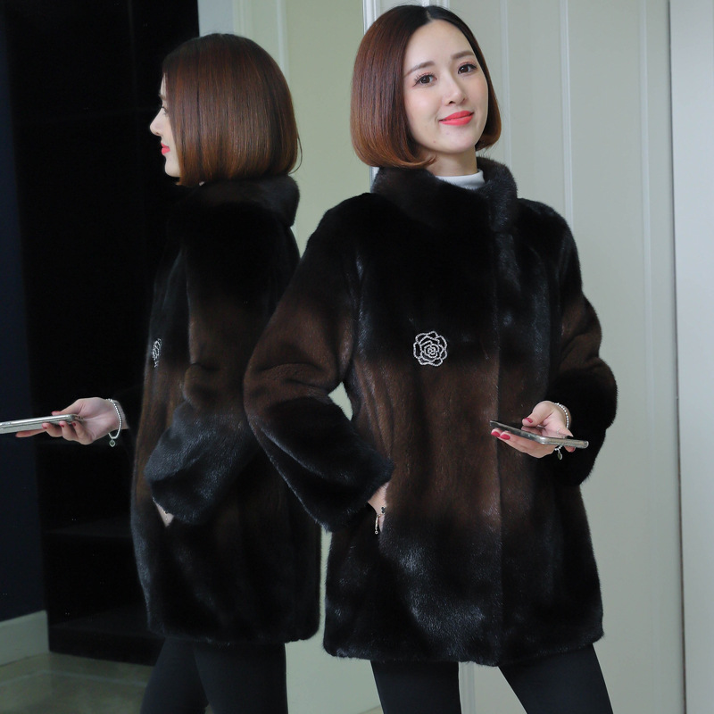 2019 imitation mink women's mink coat, whole mink fur women's coat, mid-length coat