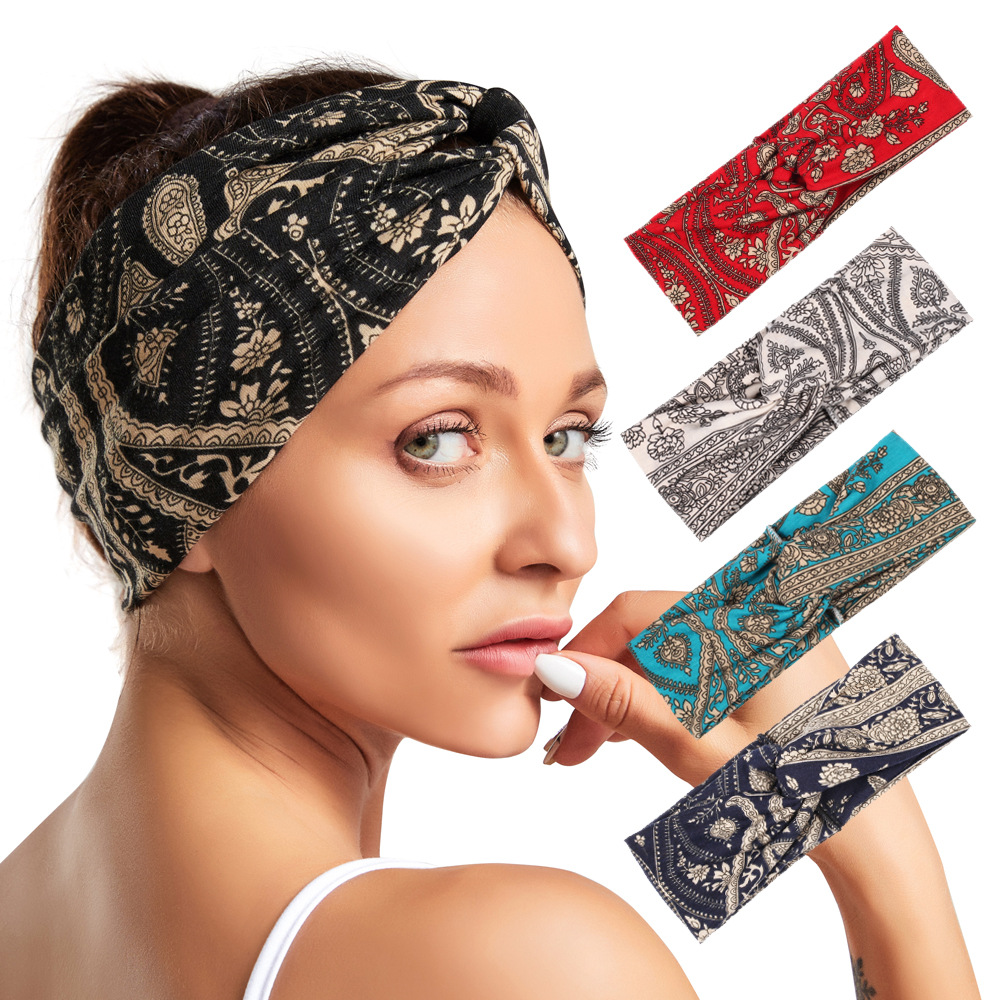 Boho style print headband wholesale new ladies cross hair band European and American hair accessories