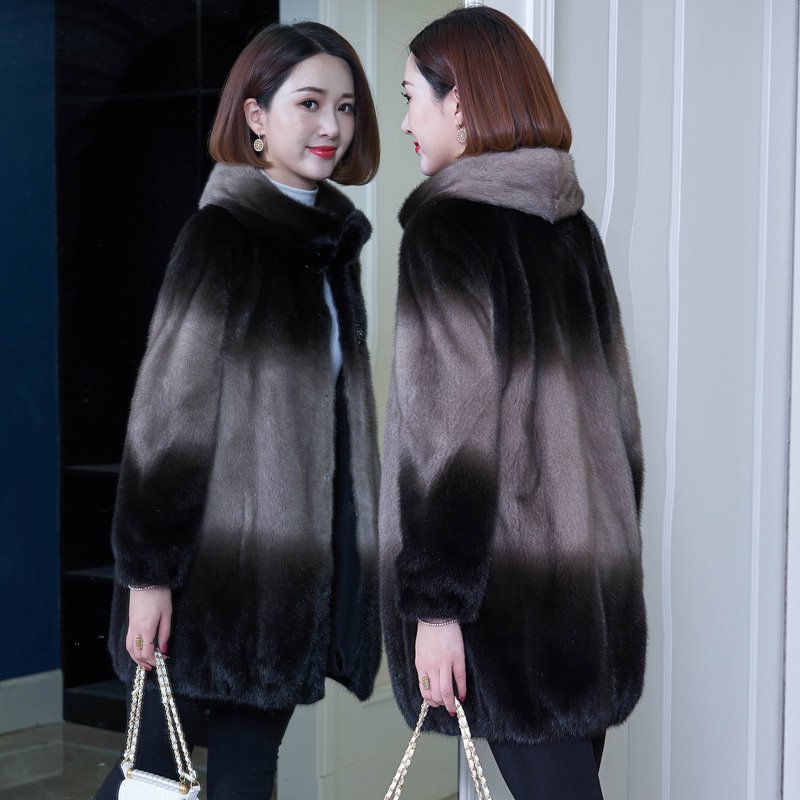 2019 imitation mink women's mink coat, whole mink fur women's coat, mid-length coat Specification image