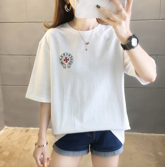 Summer Hong Kong-style cec short-sleeved T-shirt for women, Korean style, loose and trendy, ins pure cotton half-sleeved Specification image