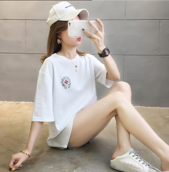 Summer Hong Kong-style cec short-sleeved T-shirt for women, Korean style, loose and trendy, ins pure cotton half-sleeved
