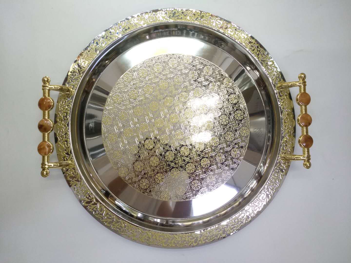 Green flower square plate, black nickel-plated three-piece set, artistic plate, Arabic plate Item Picture