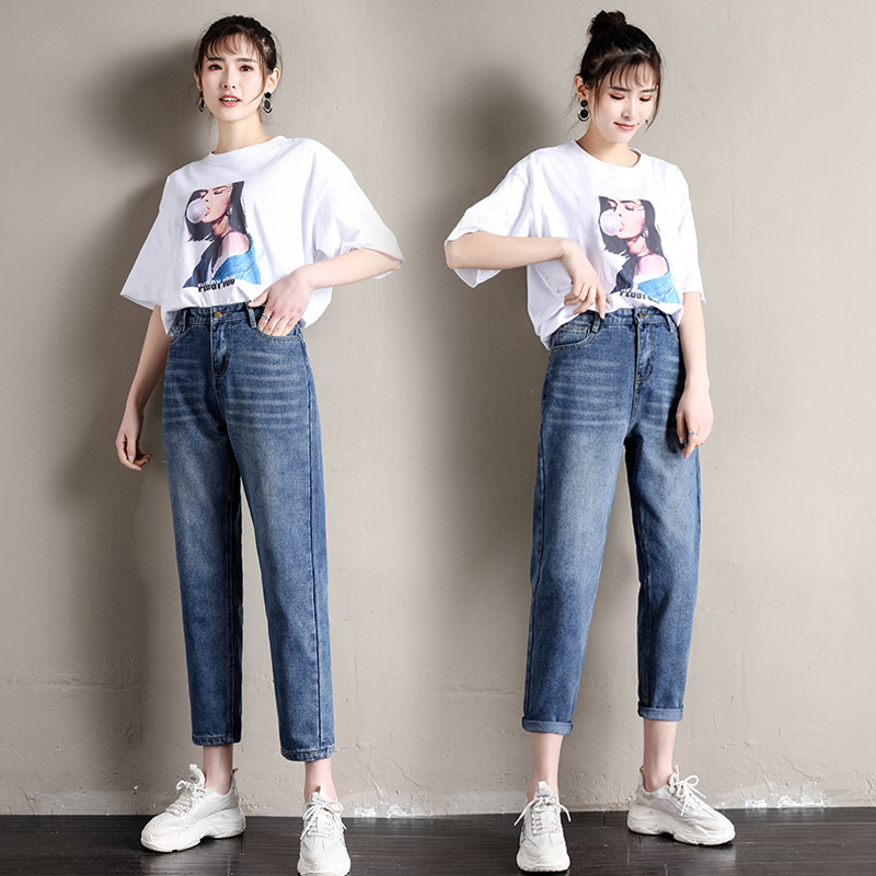 2020 Spring Collection S87# Real photos of the new straight-leg jeans, trendy Korean student high-waisted loose dad pants for women details Picture