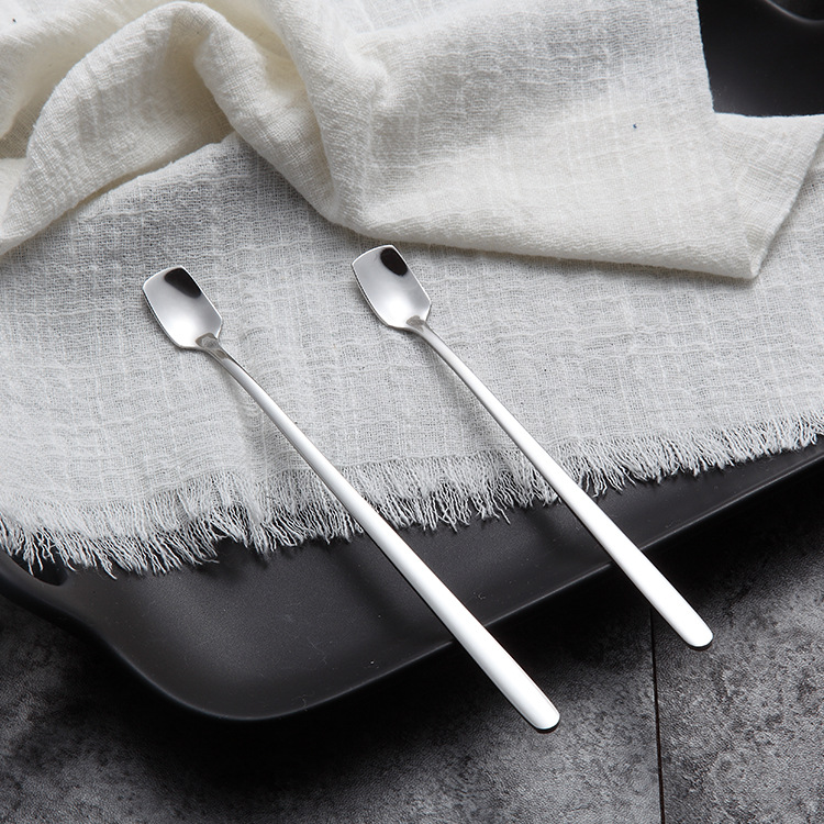 The spoon304 stainless steel long-handled coffee blender ice spoon, colorful ice spoon, Korean-style gold-plated square head spoon, creative tableware decoration spoon, stainless steel coffee blender spoon, spoon, dinner spoon Specification image