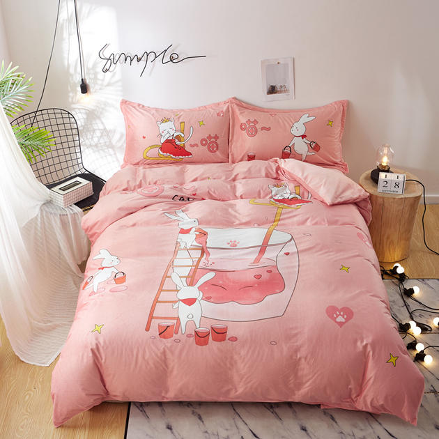 ywxuege Crystal Velvet Exquisite Towel embroidered 4 piece Winter thermal bedding set - Flamingo jade bedspread set 4 piece bedding set