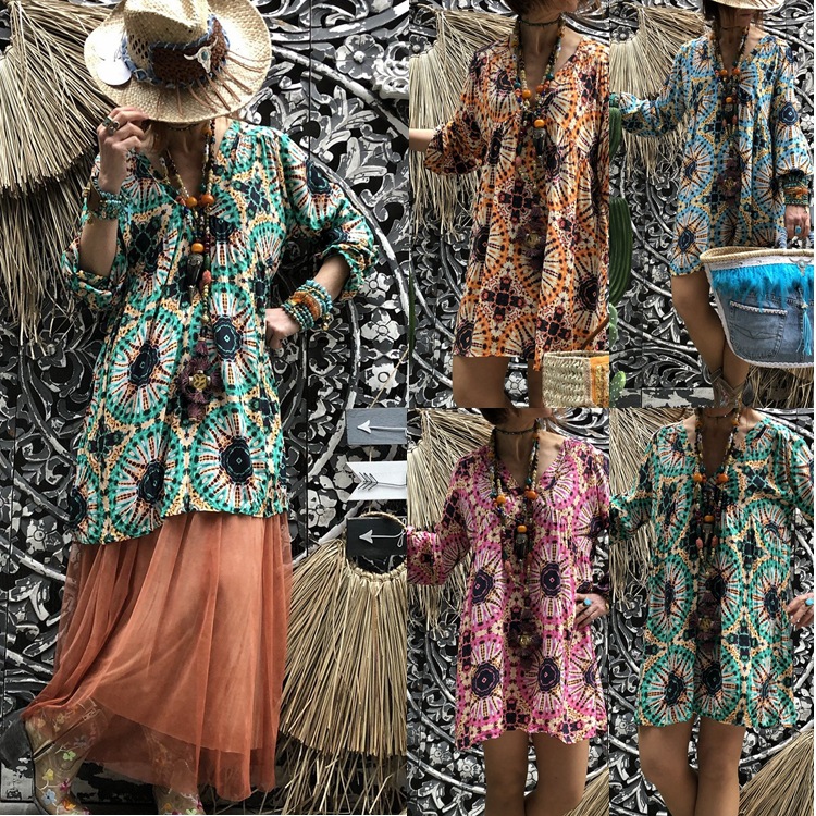New ethnic-style printed long dress from Amazon wish, plus-size cross-border women's dress
