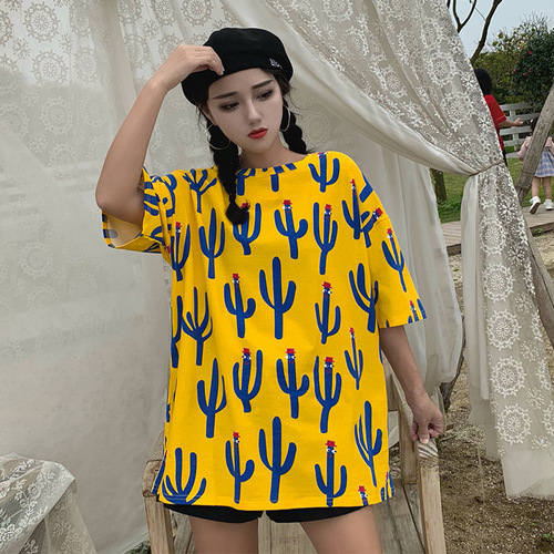 Korean style versatile 2019 New Summer Harajuku Loose cactus short-sleeved T-shirt details Picture