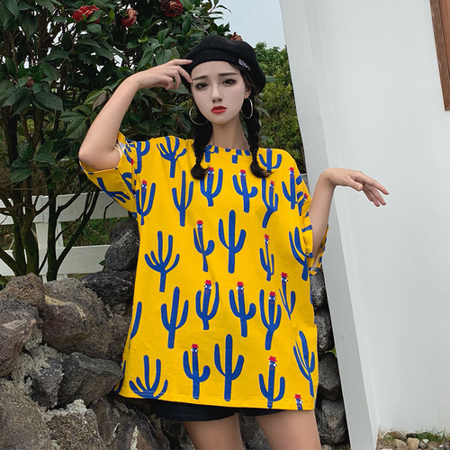Korean style versatile 2019 New Summer Harajuku Loose cactus short-sleeved T-shirt Application Scenario