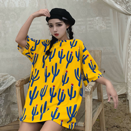 Korean style versatile 2019 New Summer Harajuku Loose cactus short-sleeved T-shirt Specification image