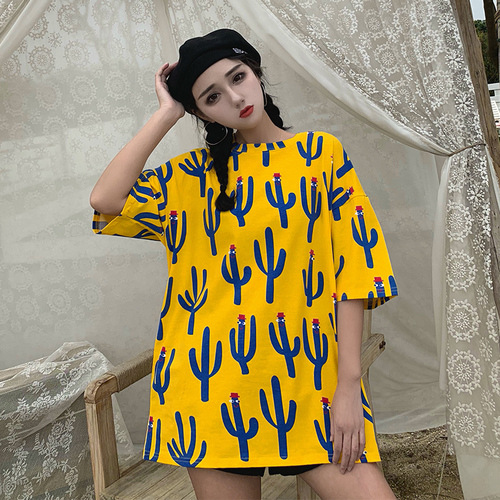 Korean style versatile 2019 New Summer Harajuku Loose cactus short-sleeved T-shirt