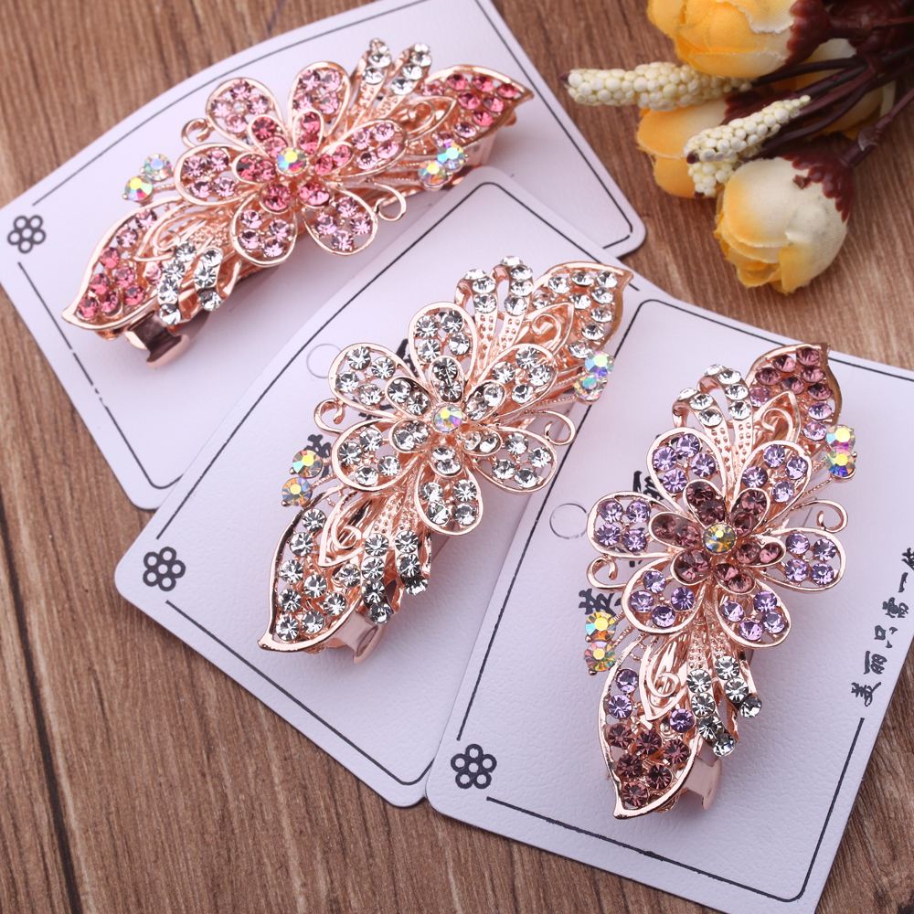 Rhinestone bun hair clip head accessory, women's fashion spring clip, large top clip, ponytail tie, straight clip, horizontal clip details Picture