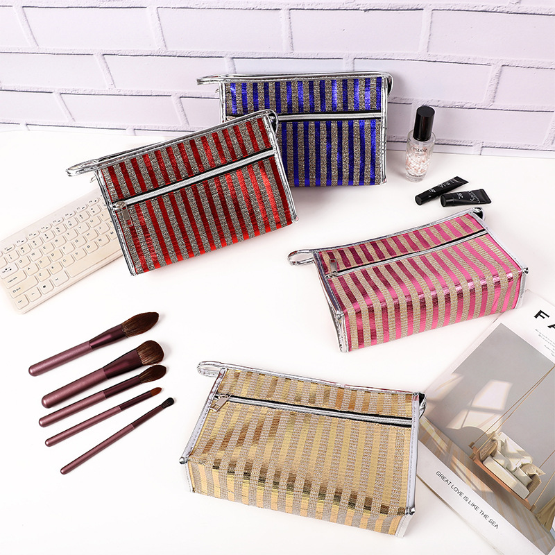 热卖爆款条纹镭射公文包PU防水手提化妆包收纳洗漱包跨境专供