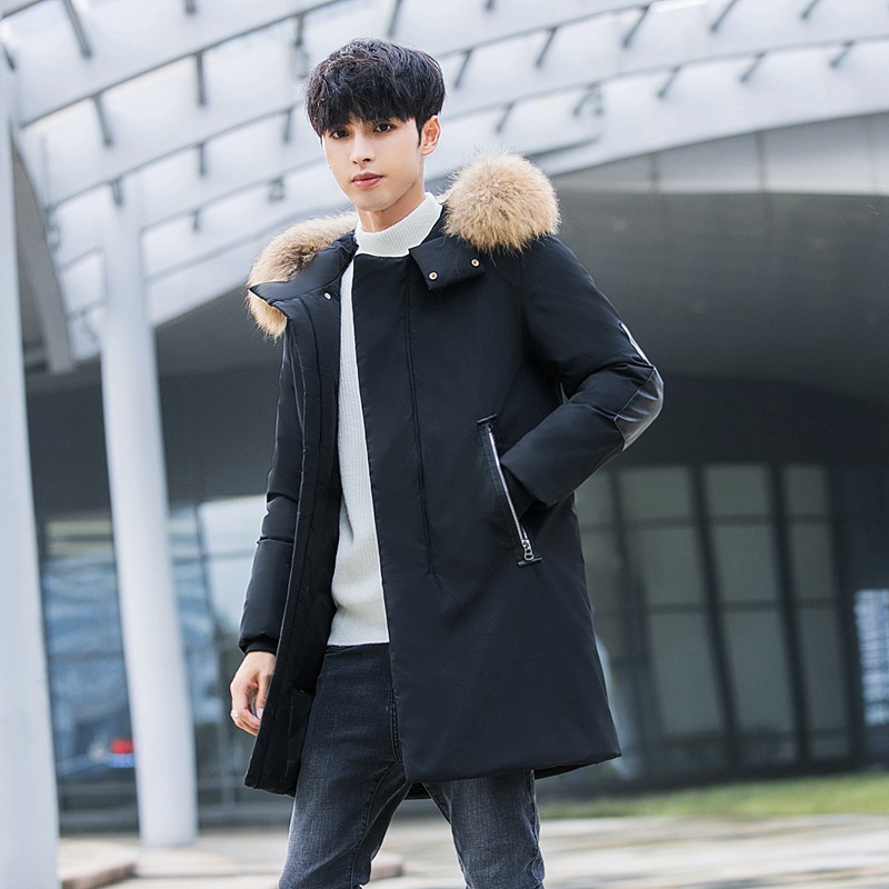 New winter thickened hooded slimming mid-sized down jacket for men, Korean youth fashion with a large fur collar, sent out 1780 details Picture