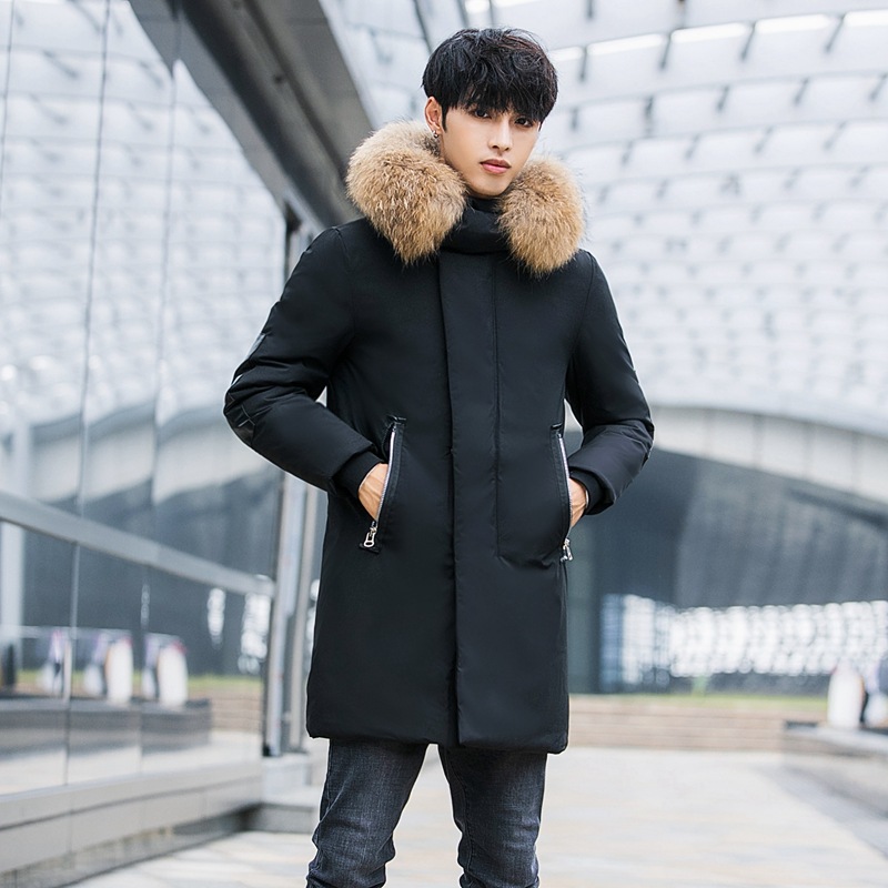 New winter thickened hooded slimming mid-sized down jacket for men, Korean youth fashion with a large fur collar, sent out 1780 Specification image