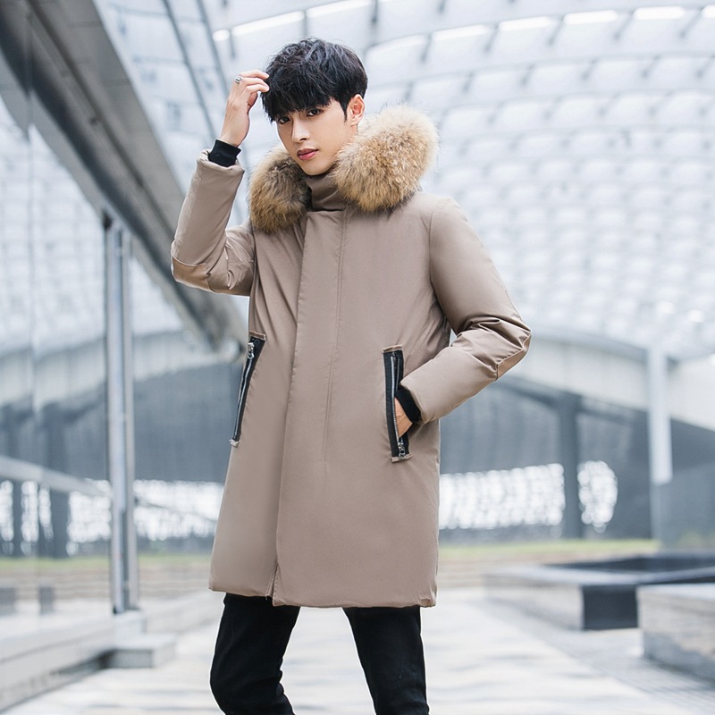 New winter thickened hooded slimming mid-sized down jacket for men, Korean youth fashion with a large fur collar, sent out 1780 Item Picture