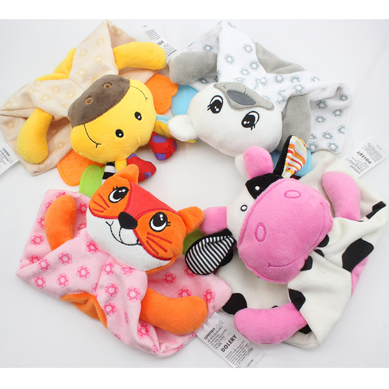 Baby teething ring soothing towel with rattle teething ring to soothe the baby's mood, hand-held towel toy Item Picture