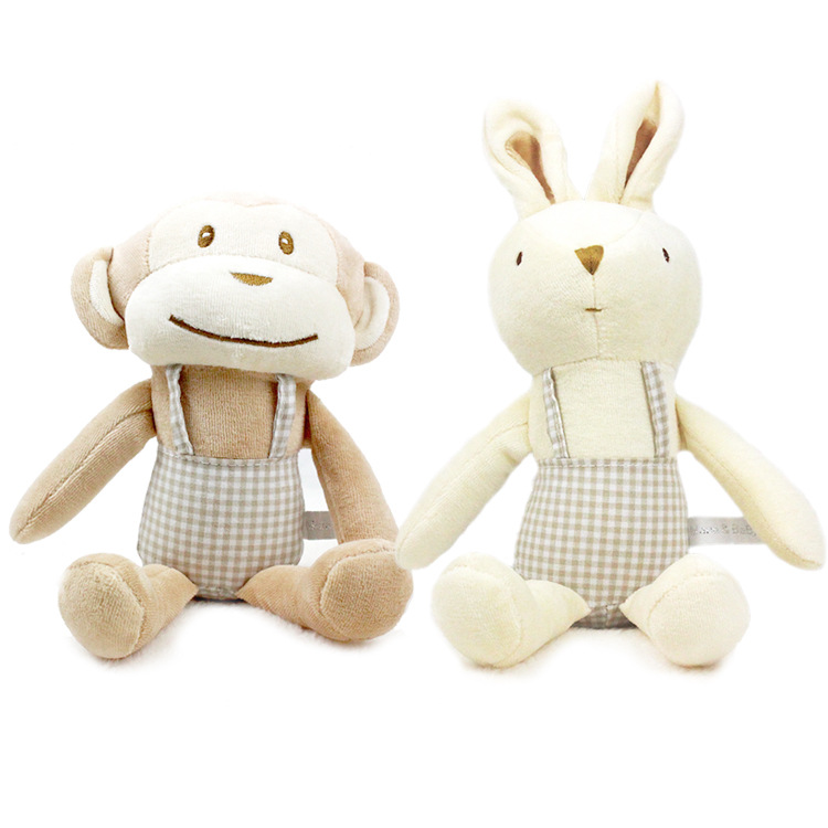 韩版安抚玩偶猴子兔子彩棉背带公仔婴儿玩具娃娃礼物