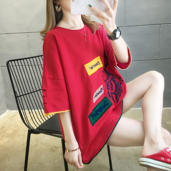 Summer high-quality, loose short-sleeved Korean cotton T-shirt, the same style as the female Internet celebrity