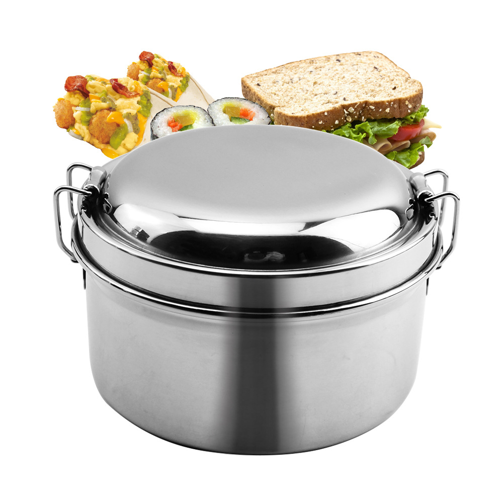 304 stainless steel children's lunch box with buckle reinforcement, student lunch box, round multi-layer lunch box, custom wholesale