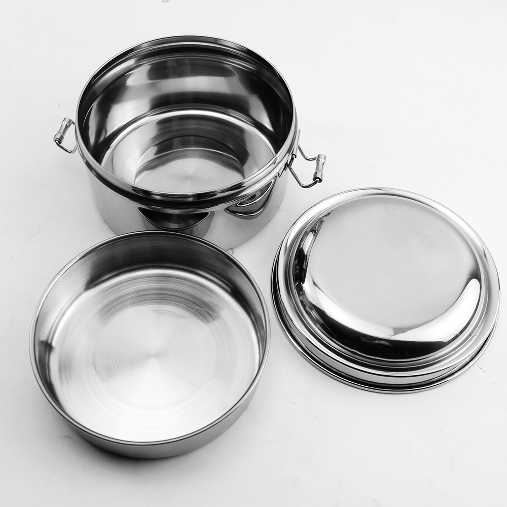304 stainless steel children's lunch box with buckle reinforcement, student lunch box, round multi-layer lunch box, custom wholesale details Picture