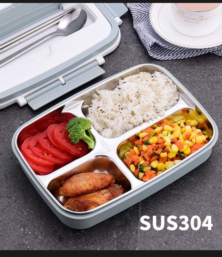 304 stainless steel handle lunch box, sealed and leak-proof, double-layer heat-resistant lunch box, student cafeteria portable lunch box, stainless steel lunch box, U-shaped handle outdoor lunch box, multi-compartment design, no cross-flavor tableware