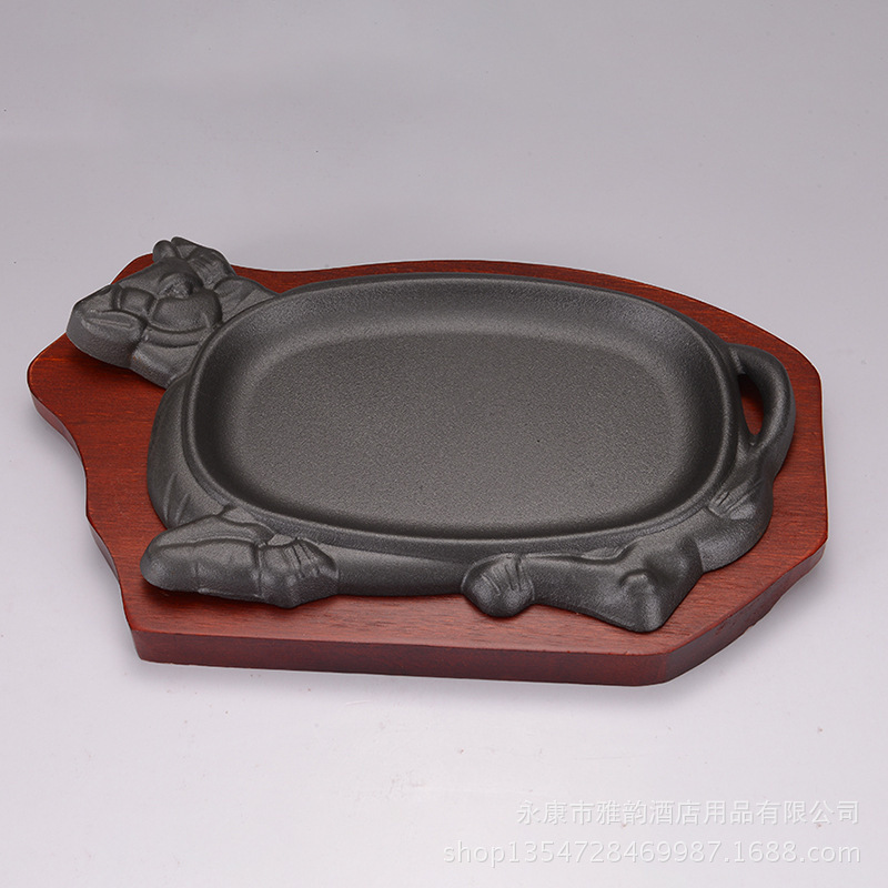 Factory direct sales of teppanyaki new calf with plastic J008 high-temperature resistant iron plate steak, pizza and grilled meat plate details Picture