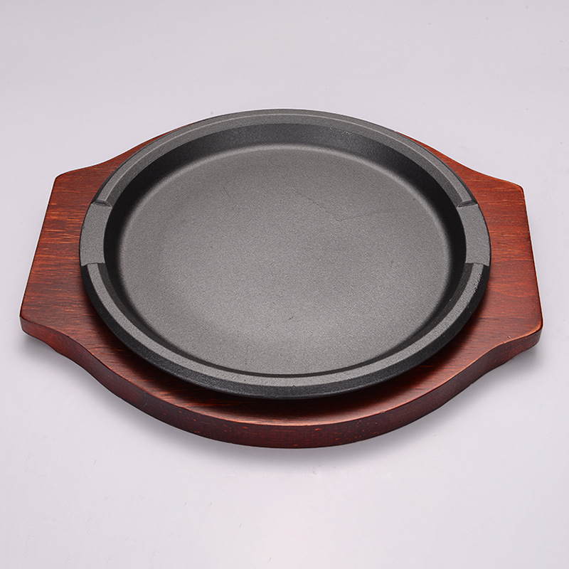 Factory direct sales of round cast iron grilling trays, teppanyaki steak grilling trays, professional iron plates for restaurants, hotels and bars wholesale details Picture