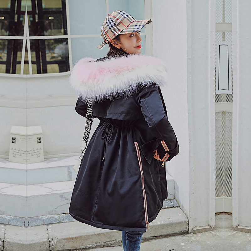 New slimming style large-necked cotton-padded jacket for women in winter, Korean waist-cinching thickened cotton-padded jacket, mid-length student down cotton-padded jacket details Picture