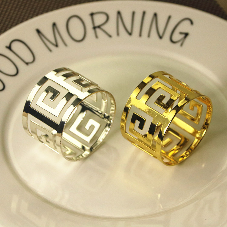 Stainless steel creative hollowed-out square napkin buttons, napkin rings, hotel table tableware, mouth cloth rings, accessories, stainless steel gold-plated napkin rings, hotel supplies, tableware, table decoration, Western dining utensils, kitchenware Specification image