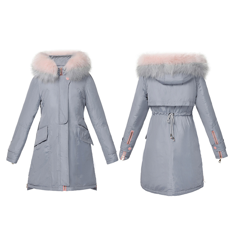 New slimming style large-necked cotton-padded jacket for women in winter, Korean waist-cinching thickened cotton-padded jacket, mid-length student down cotton-padded jacket Item Picture