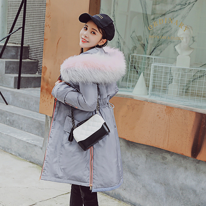 New slimming style large-necked cotton-padded jacket for women in winter, Korean waist-cinching thickened cotton-padded jacket, mid-length student down cotton-padded jacket Specification image
