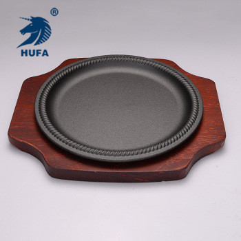 Factory direct sales of iron plate barbecue plates, Japanese-style round iron plates, thick-bottomed redwood grilled meat and steak plates, wholesale and customized logo