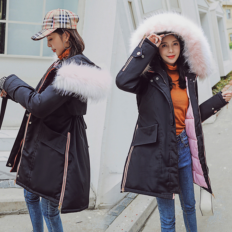 New slimming style large-necked cotton-padded jacket for women in winter, Korean waist-cinching thickened cotton-padded jacket, mid-length student down cotton-padded jacket Application Scenario